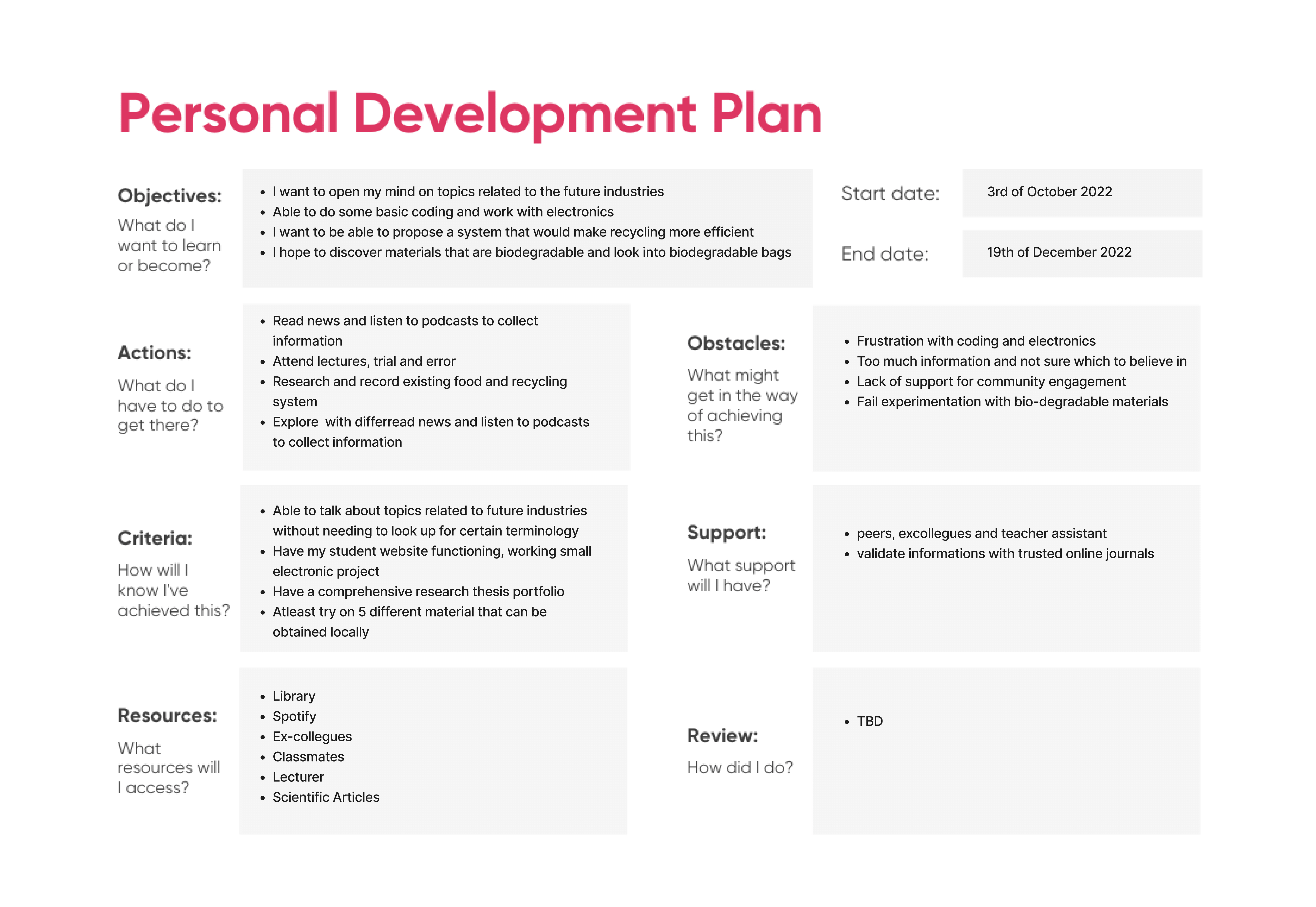 Personal Development Plan